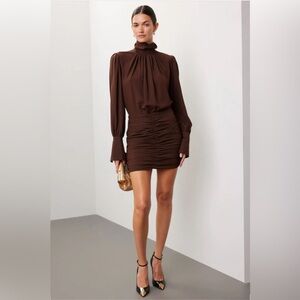 NWT RONNY KOBO Yebba Ruched Long Sleeve Mini Dress Size L